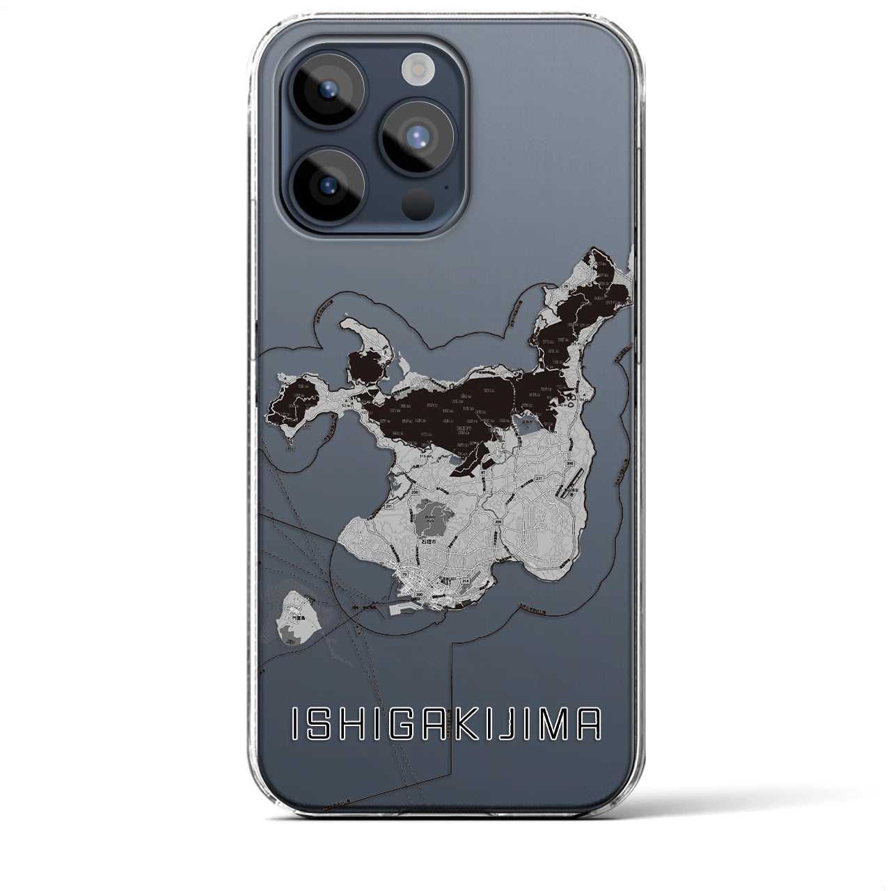 【石垣島】地図柄iPhoneケース（クリアタイプ・モノトーン）iPhone 15 Pro Max 用