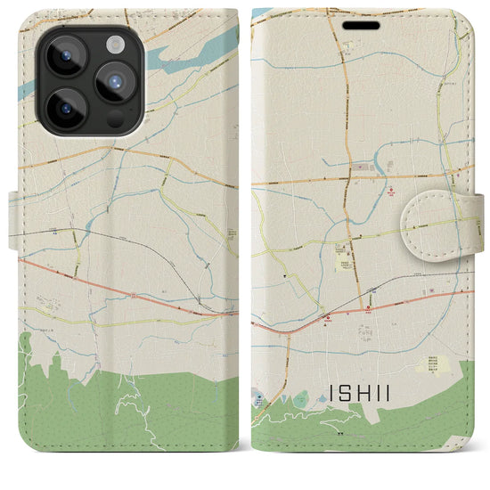 【石井】地図柄iPhoneケース（手帳両面タイプ・ナチュラル）iPhone 15 Pro Max 用