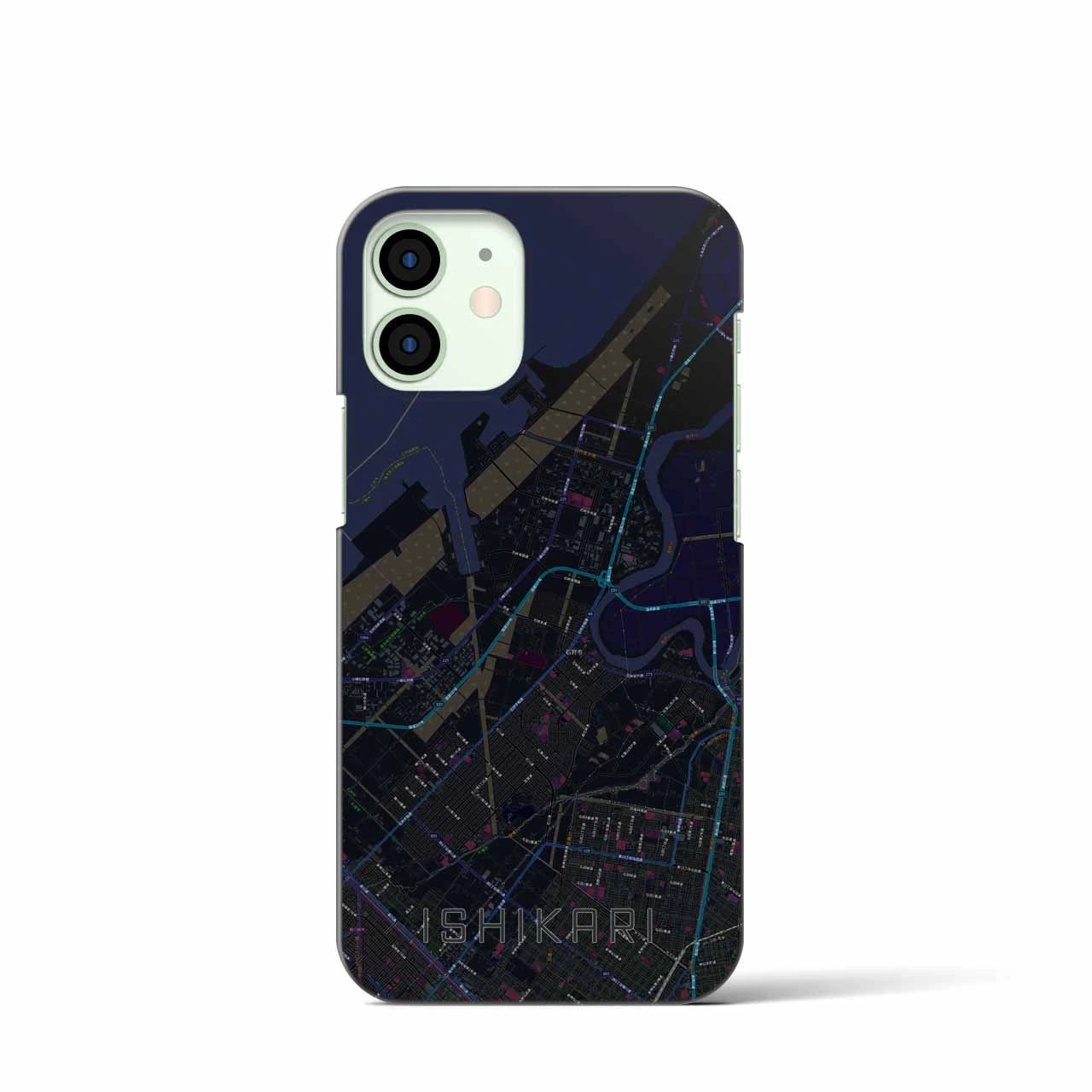【石狩】地図柄iPhoneケース（バックカバータイプ・ブラック）iPhone 12 mini 用