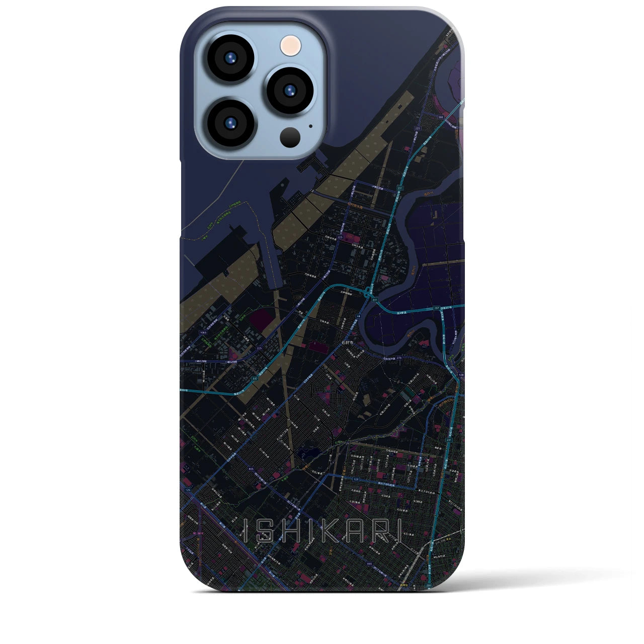 【石狩】地図柄iPhoneケース（バックカバータイプ・ブラック）iPhone 13 Pro Max 用