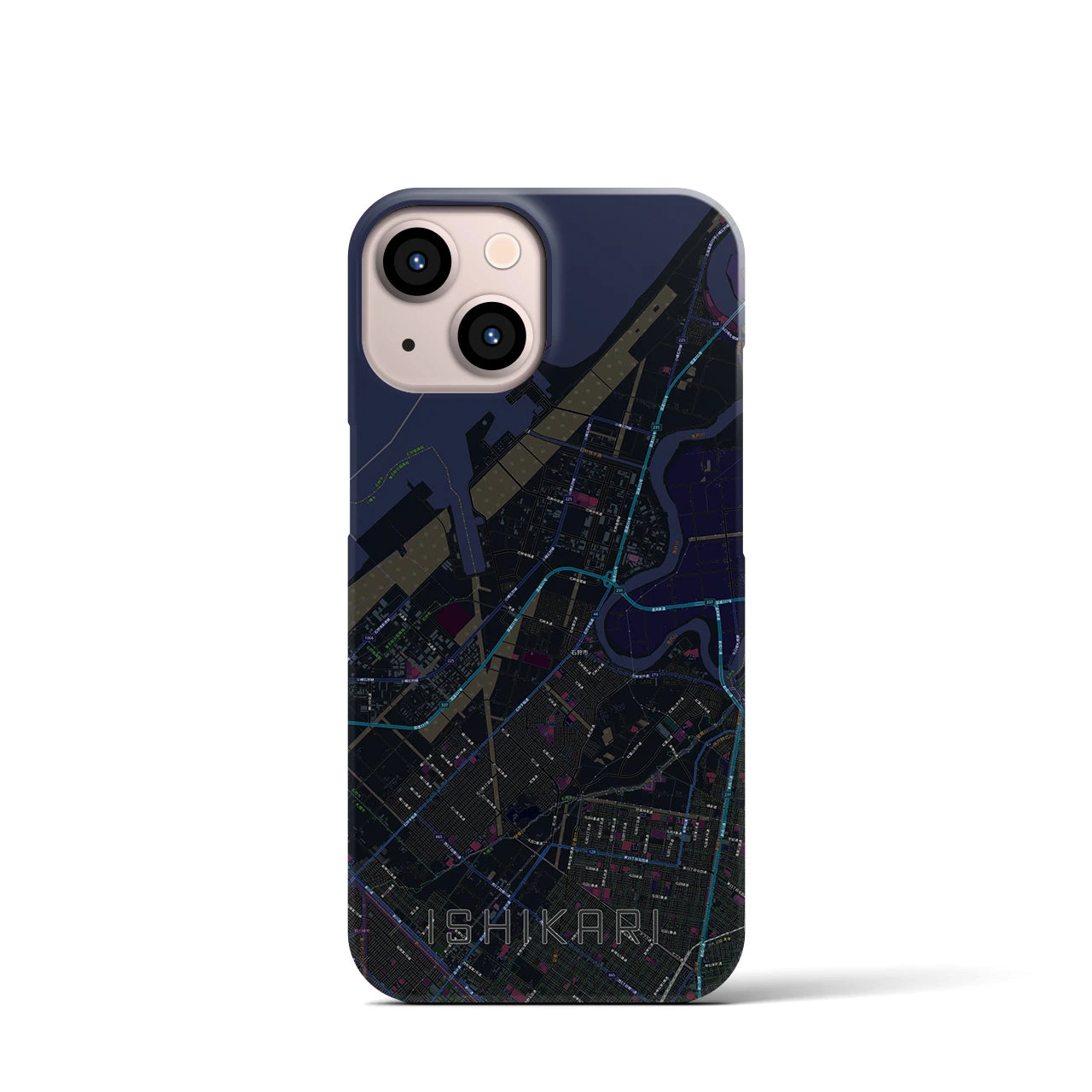 【石狩】地図柄iPhoneケース（バックカバータイプ・ブラック）iPhone 13 mini 用