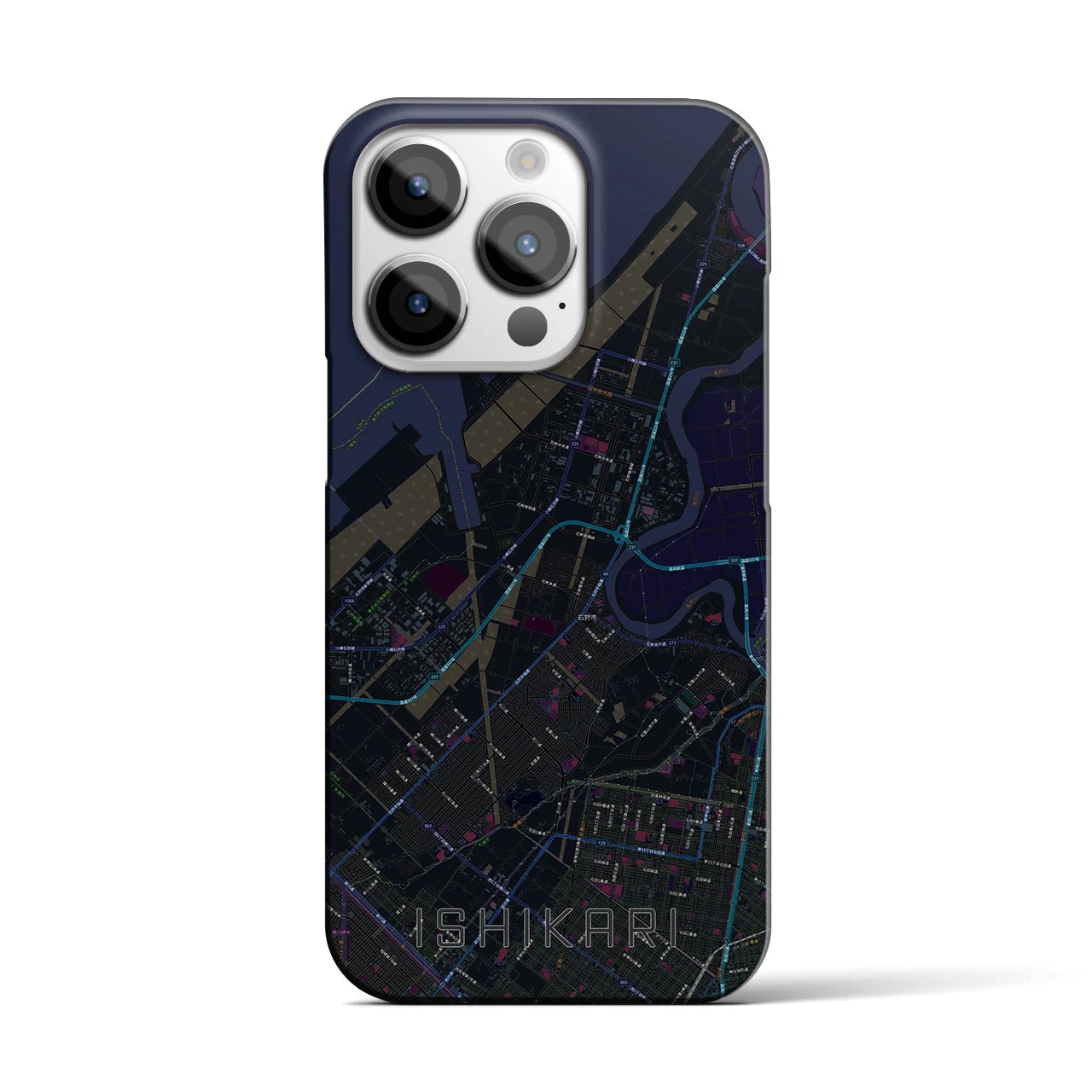 【石狩】地図柄iPhoneケース（バックカバータイプ・ブラック）iPhone 14 Pro 用