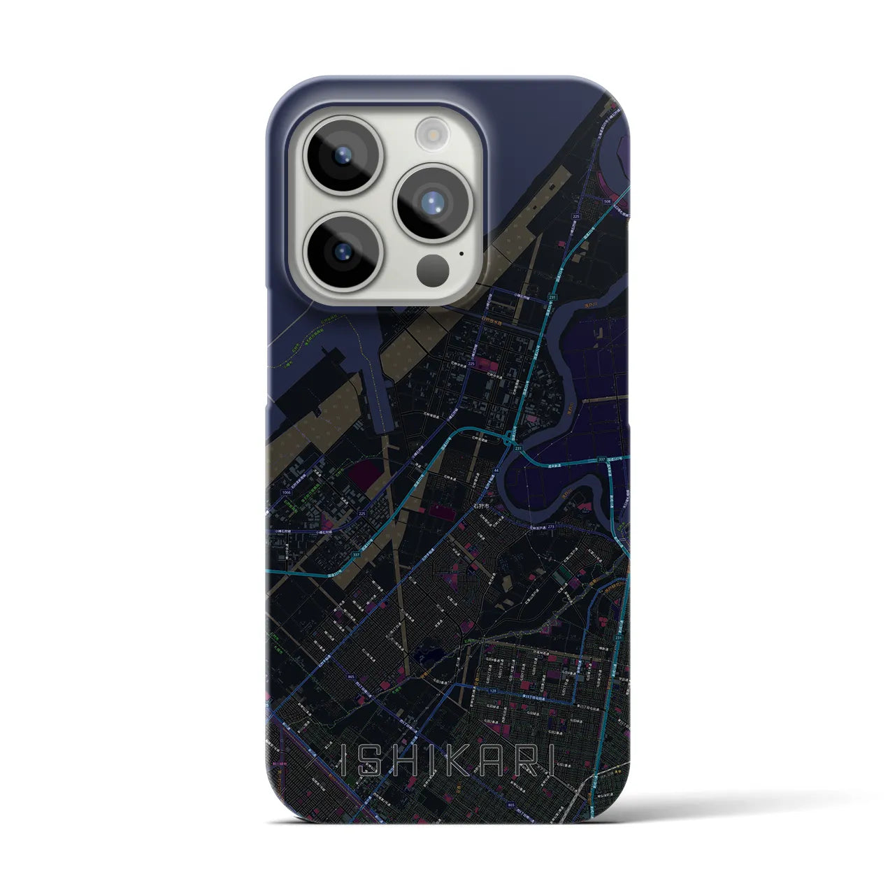 【石狩】地図柄iPhoneケース（バックカバータイプ・ブラック）iPhone 15 Pro 用