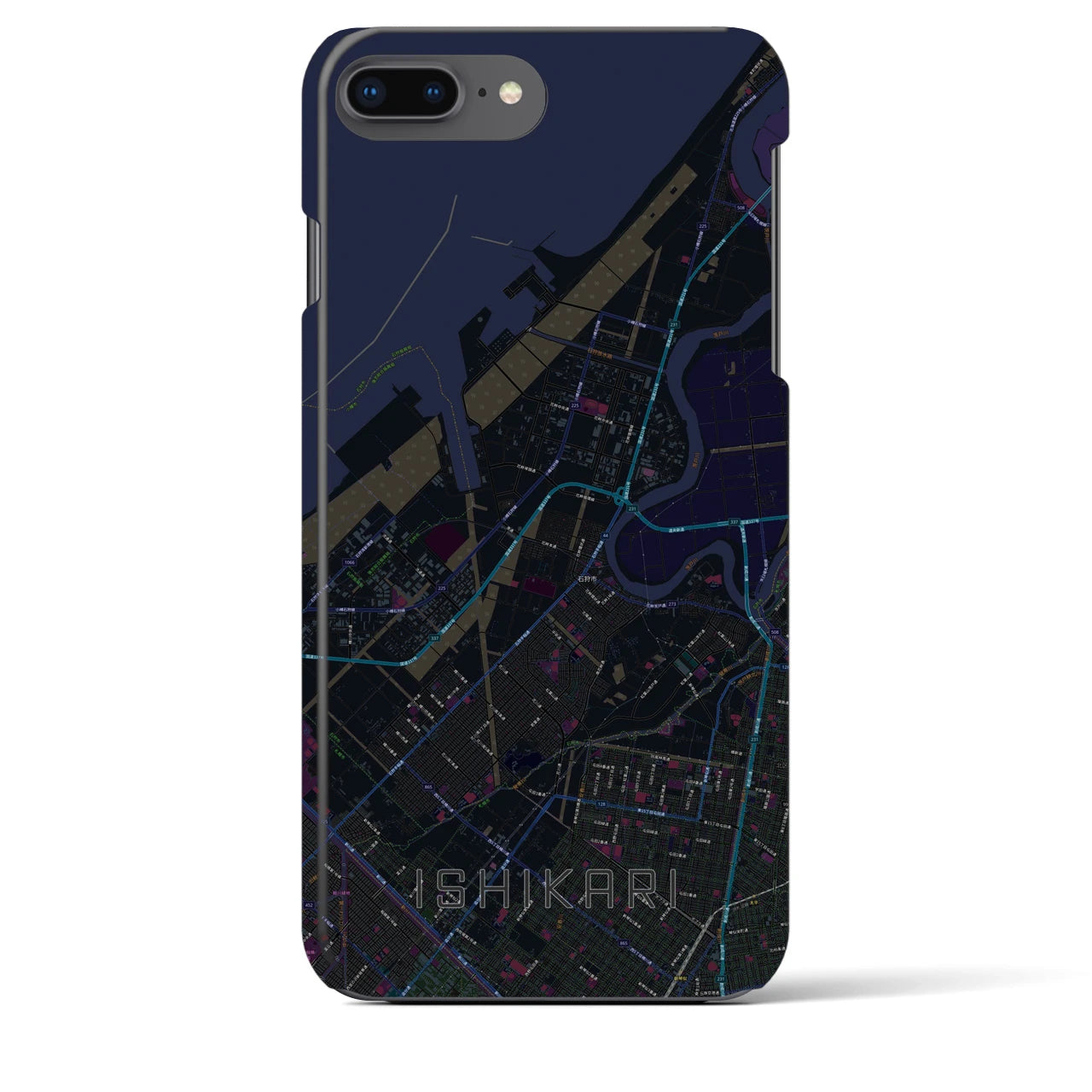 【石狩】地図柄iPhoneケース（バックカバータイプ・ブラック）iPhone 8Plus /7Plus / 6sPlus / 6Plus 用