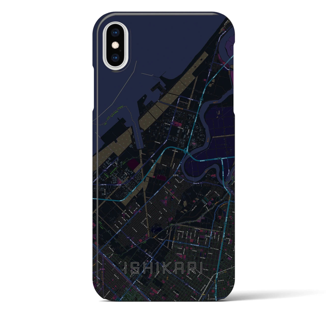 【石狩】地図柄iPhoneケース（バックカバータイプ・ブラック）iPhone XS Max 用