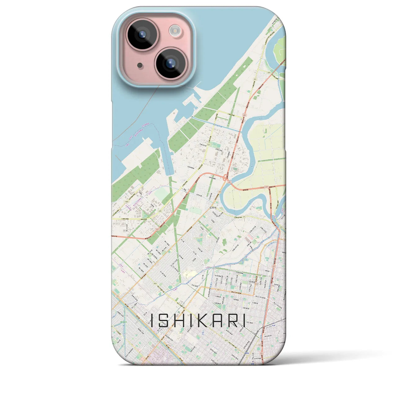 【石狩】地図柄iPhoneケース（バックカバータイプ・ナチュラル）iPhone 15 Plus 用
