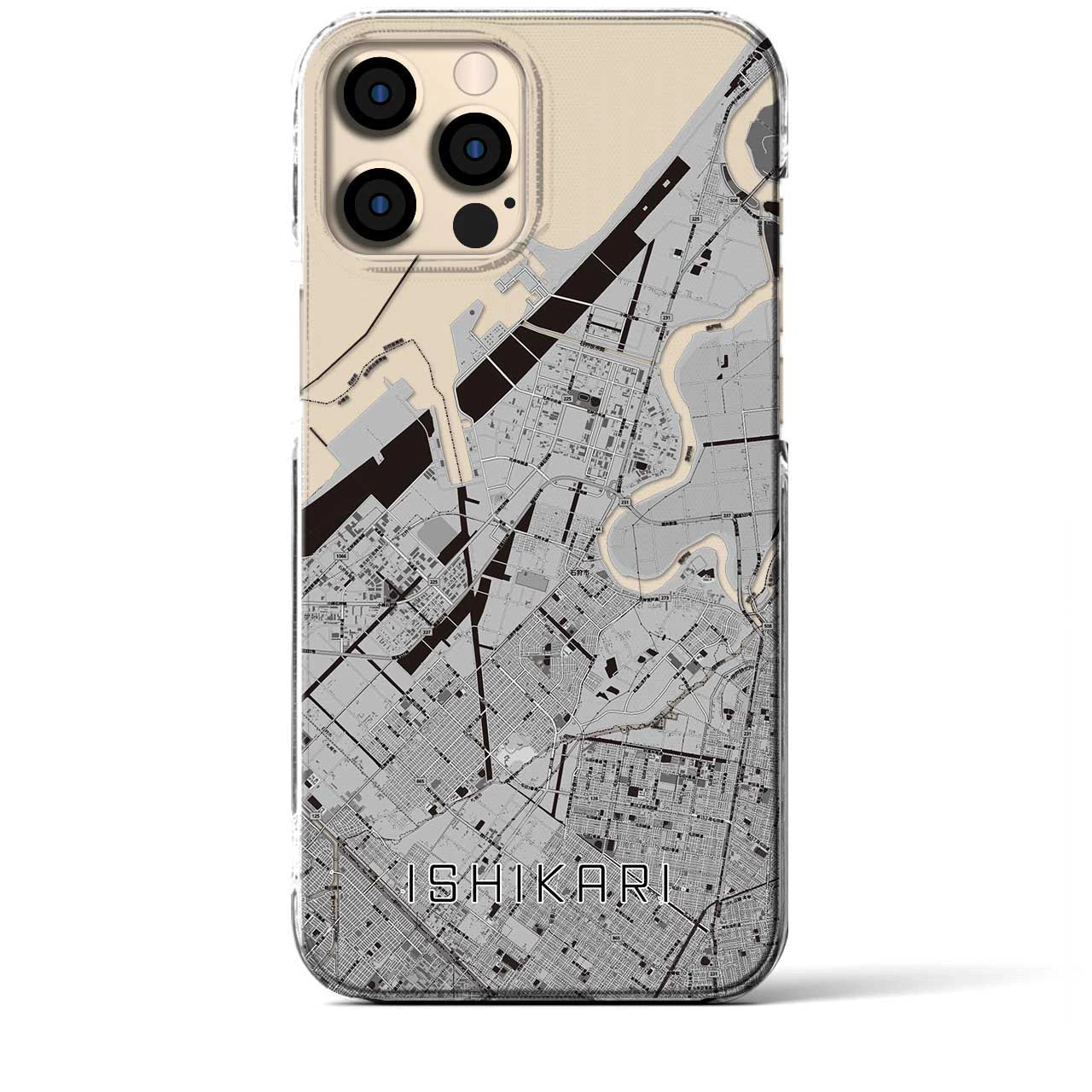 【石狩】地図柄iPhoneケース（クリアタイプ・モノトーン）iPhone 12 Pro Max 用