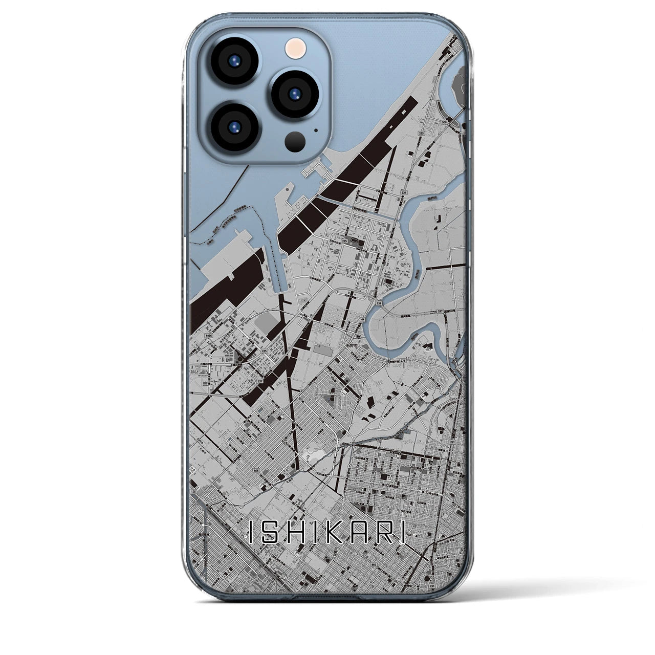 【石狩】地図柄iPhoneケース（クリアタイプ・モノトーン）iPhone 13 Pro Max 用