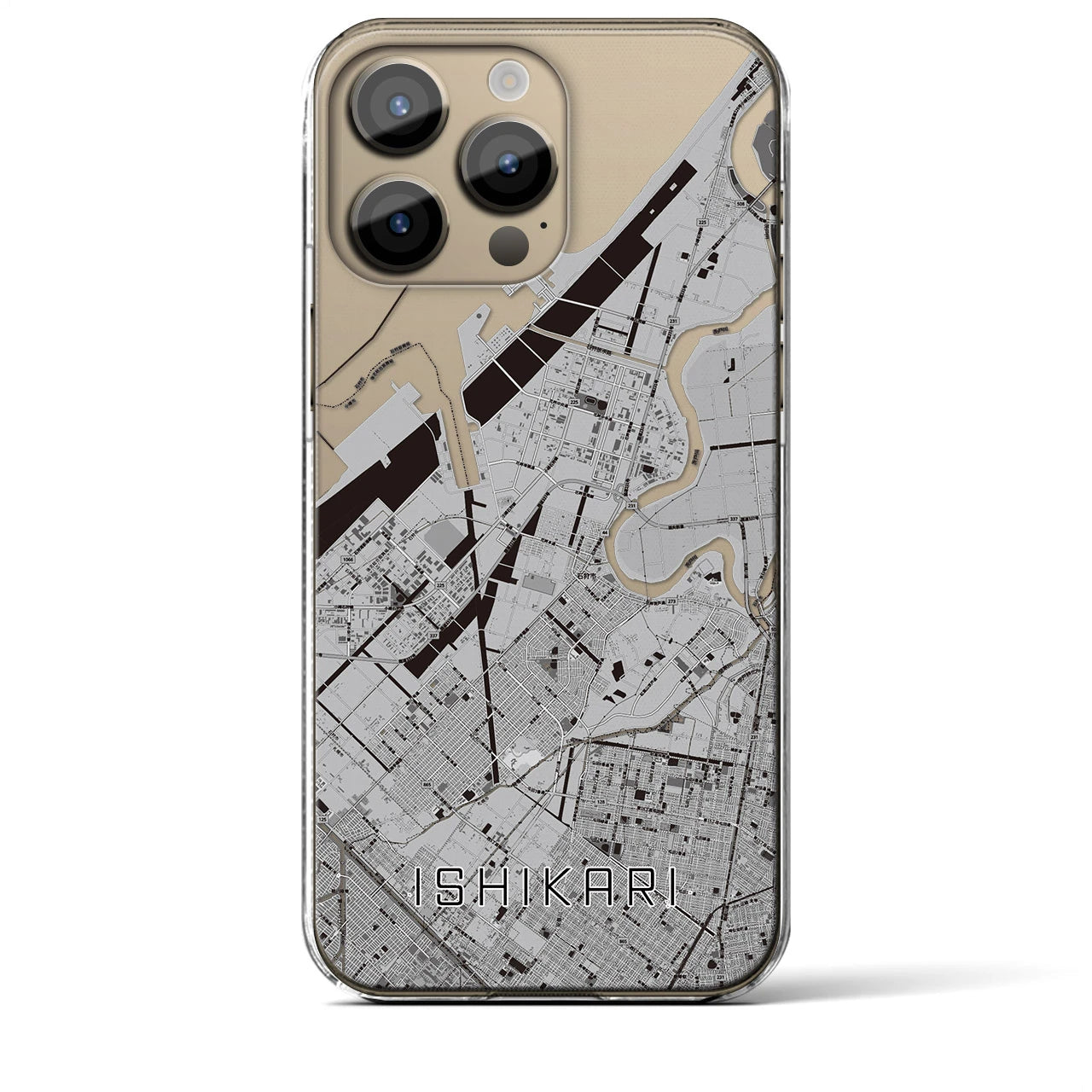 【石狩】地図柄iPhoneケース（クリアタイプ・モノトーン）iPhone 14 Pro Max 用