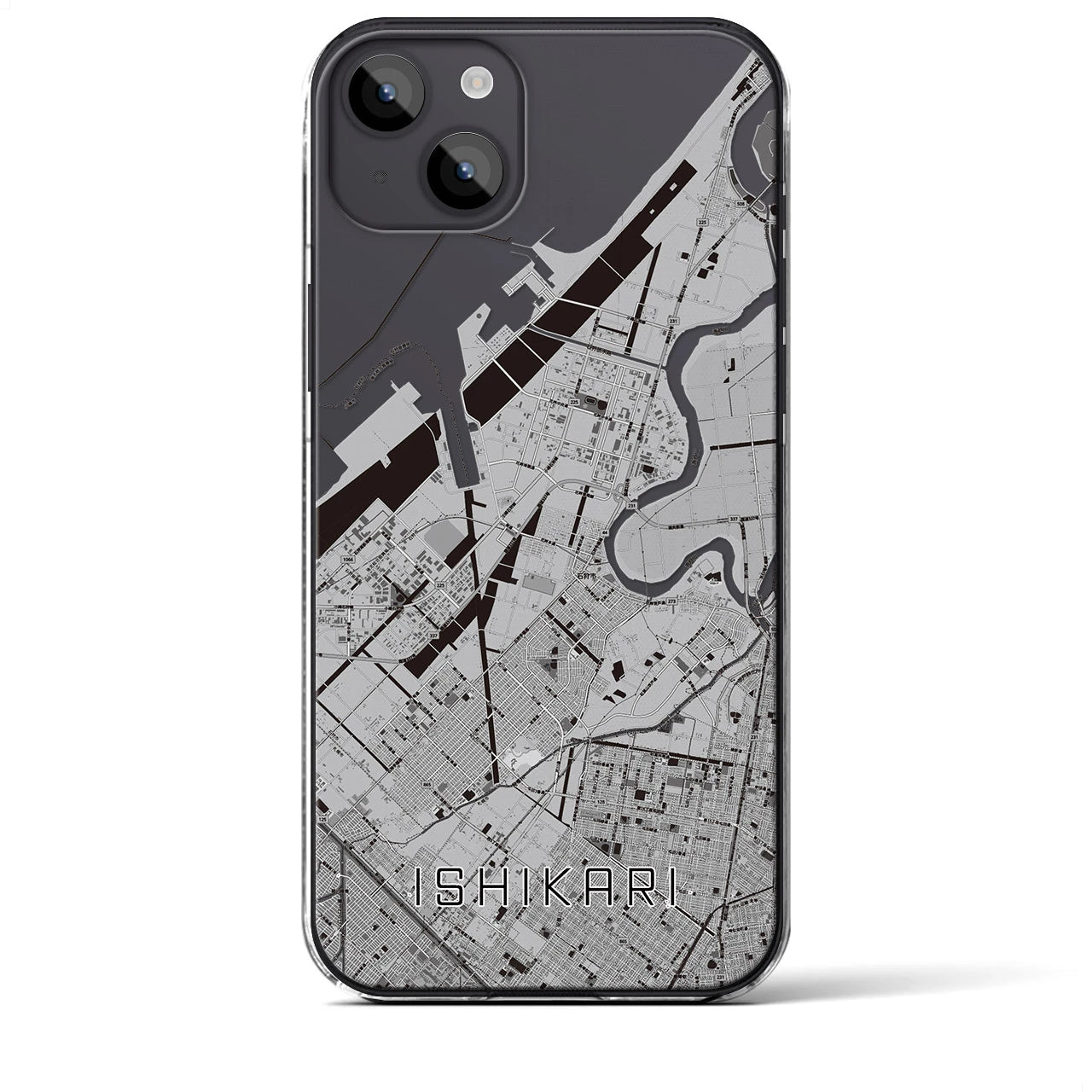 【石狩】地図柄iPhoneケース（クリアタイプ・モノトーン）iPhone 14 Plus 用