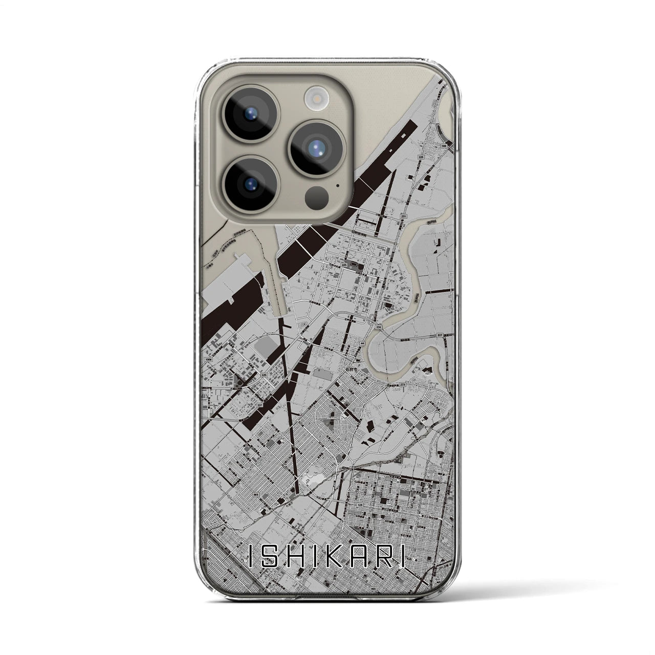 【石狩】地図柄iPhoneケース（クリアタイプ・モノトーン）iPhone 15 Pro 用