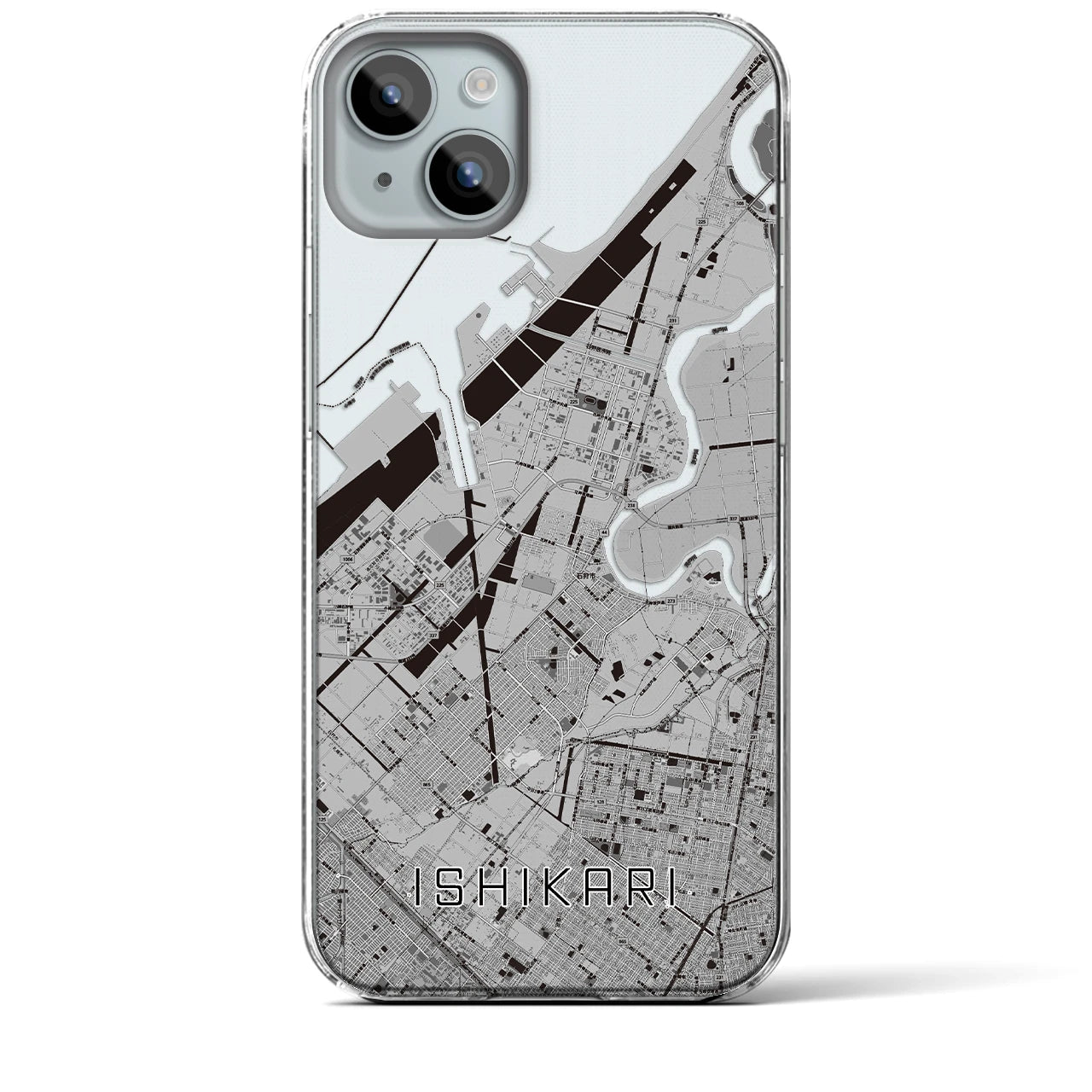 【石狩】地図柄iPhoneケース（クリアタイプ・モノトーン）iPhone 15 Plus 用