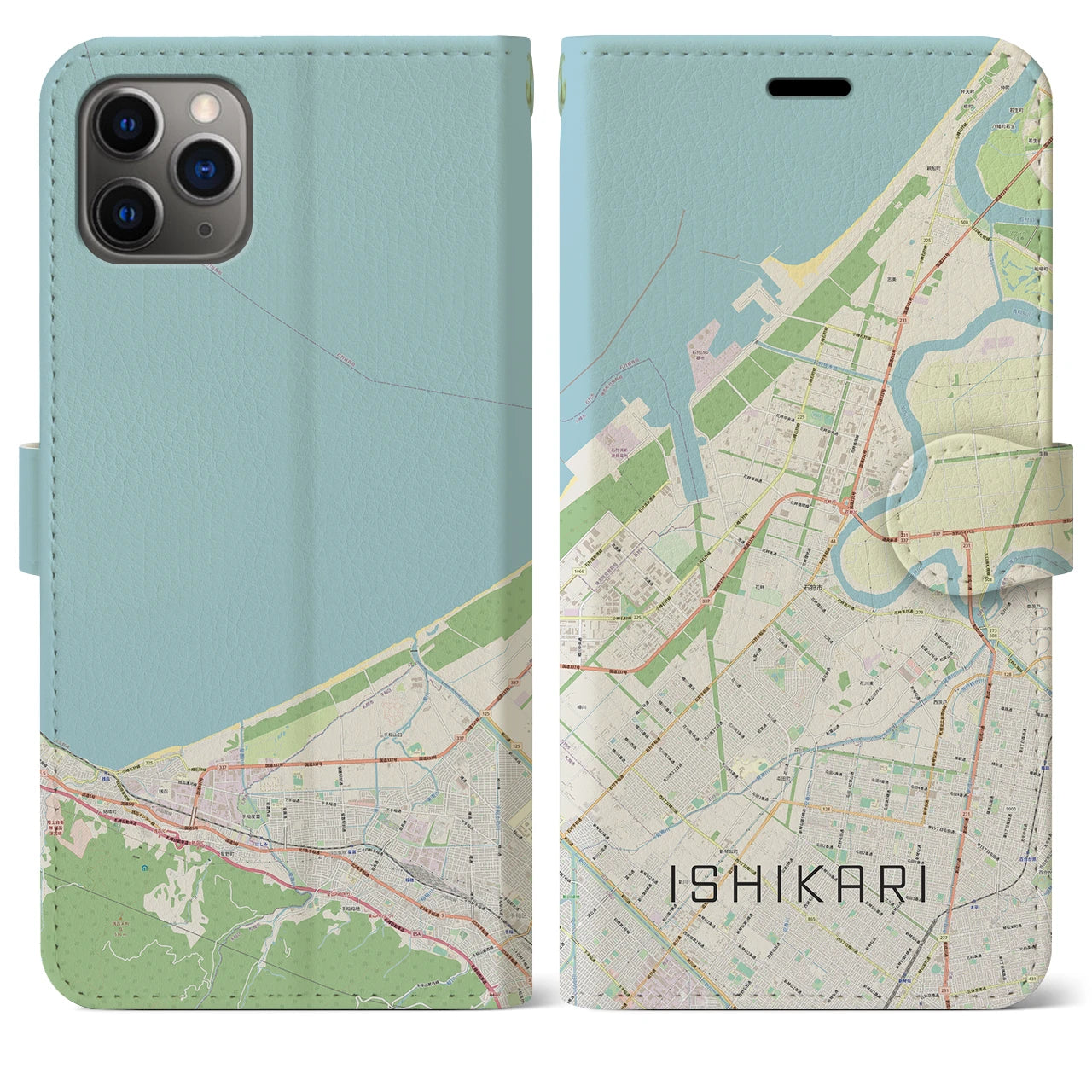 【石狩】地図柄iPhoneケース（手帳両面タイプ・ナチュラル）iPhone 11 Pro Max 用