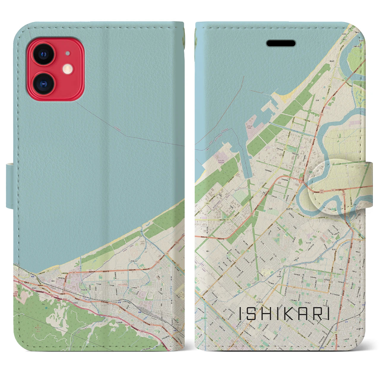 【石狩】地図柄iPhoneケース（手帳両面タイプ・ナチュラル）iPhone 11 用