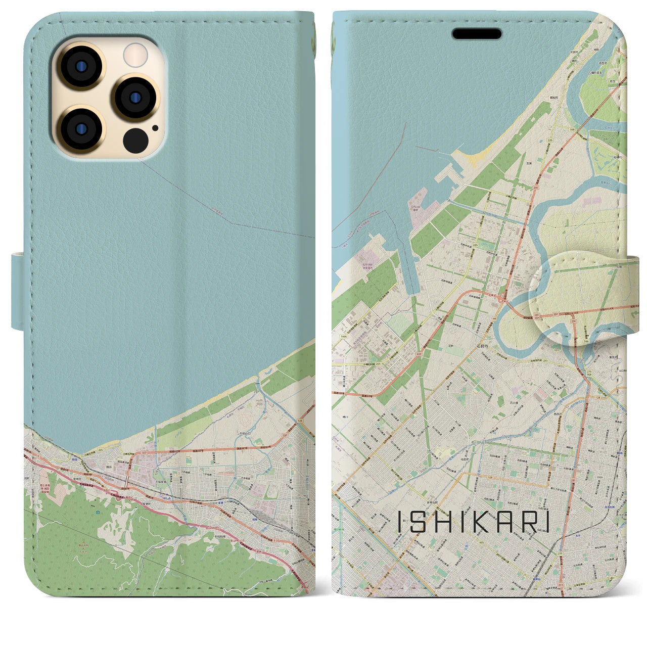 【石狩】地図柄iPhoneケース（手帳両面タイプ・ナチュラル）iPhone 12 Pro Max 用