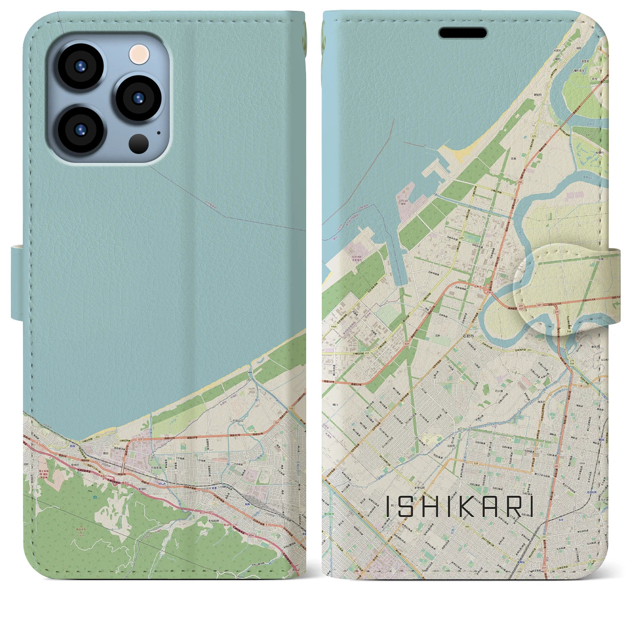 【石狩】地図柄iPhoneケース（手帳両面タイプ・ナチュラル）iPhone 13 Pro Max 用