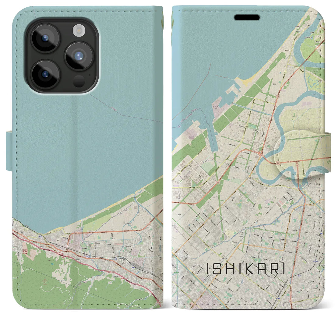 【石狩】地図柄iPhoneケース（手帳両面タイプ・ナチュラル）iPhone 15 Pro Max 用