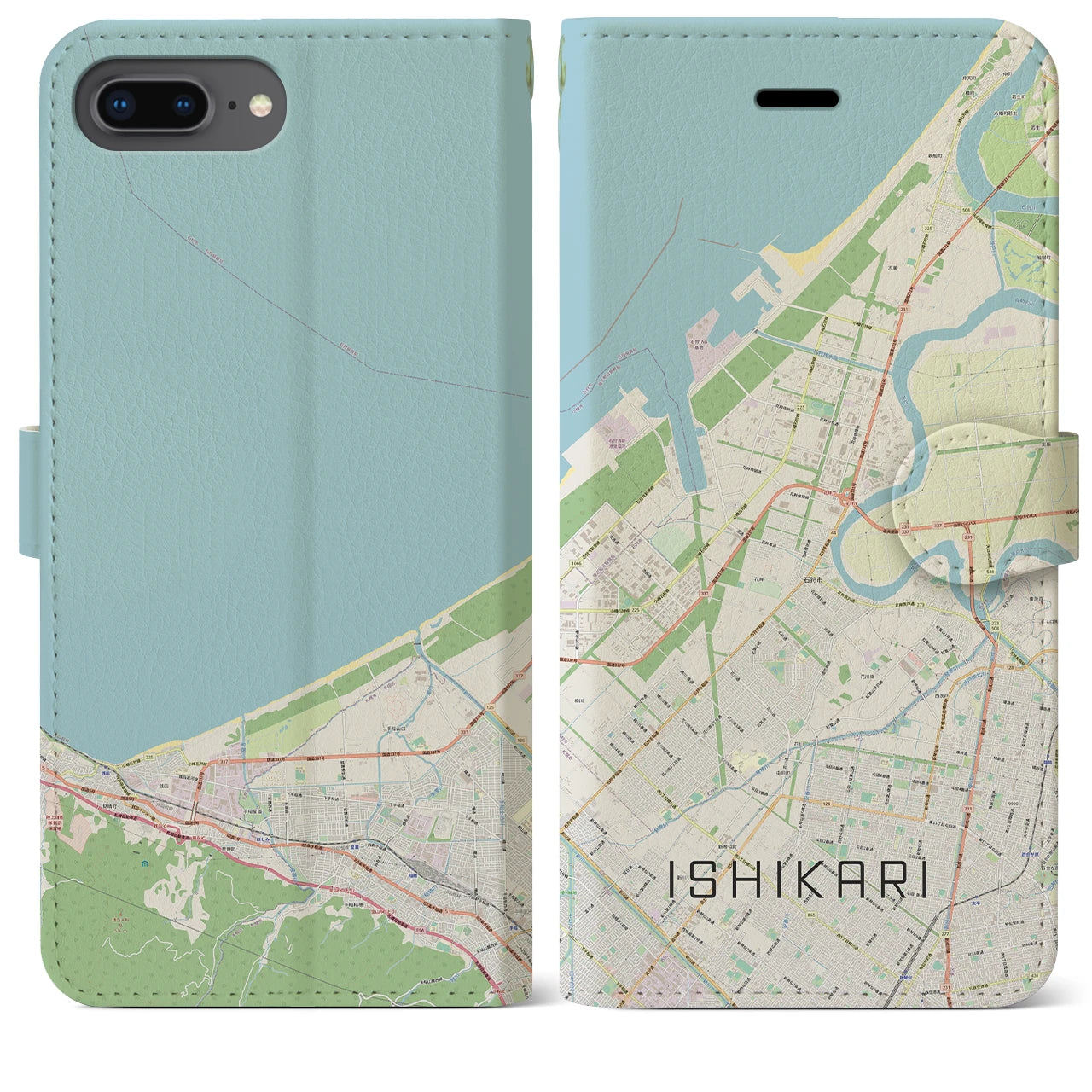 【石狩】地図柄iPhoneケース（手帳両面タイプ・ナチュラル）iPhone 8Plus /7Plus / 6sPlus / 6Plus 用