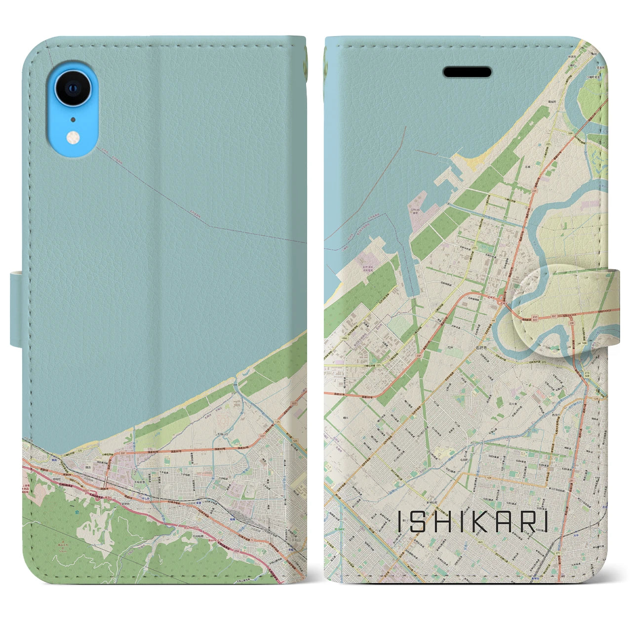 【石狩】地図柄iPhoneケース（手帳両面タイプ・ナチュラル）iPhone XR 用
