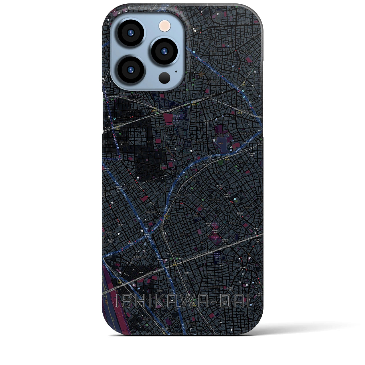 【石川台】地図柄iPhoneケース（バックカバータイプ・ブラック）iPhone 13 Pro Max 用