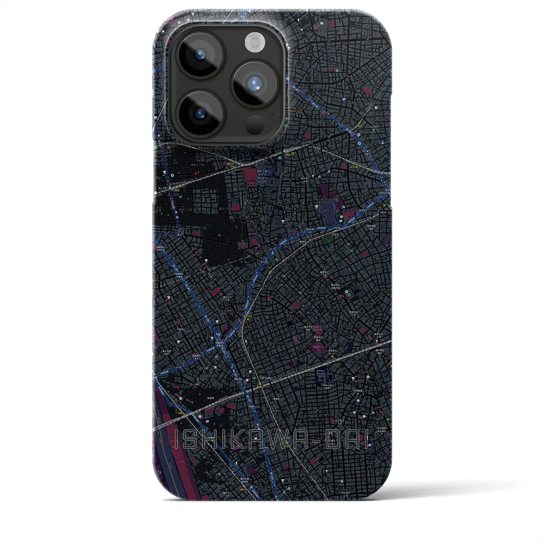 【石川台】地図柄iPhoneケース（バックカバータイプ・ブラック）iPhone 15 Pro Max 用