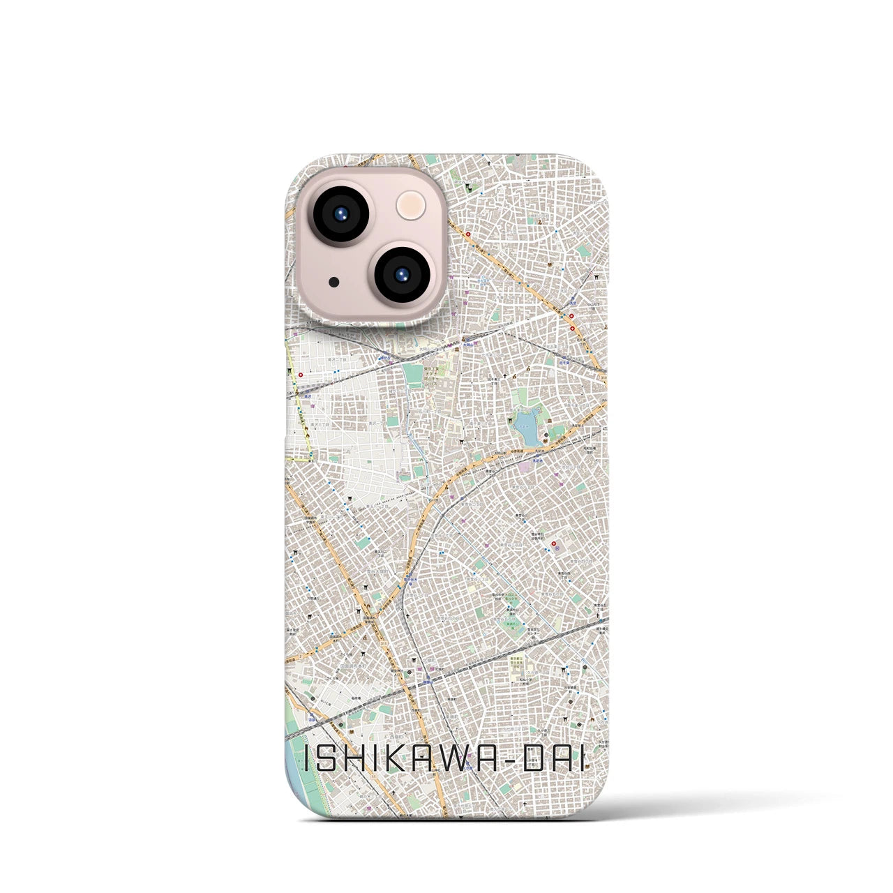 【石川台】地図柄iPhoneケース（バックカバータイプ・ナチュラル）iPhone 13 mini 用