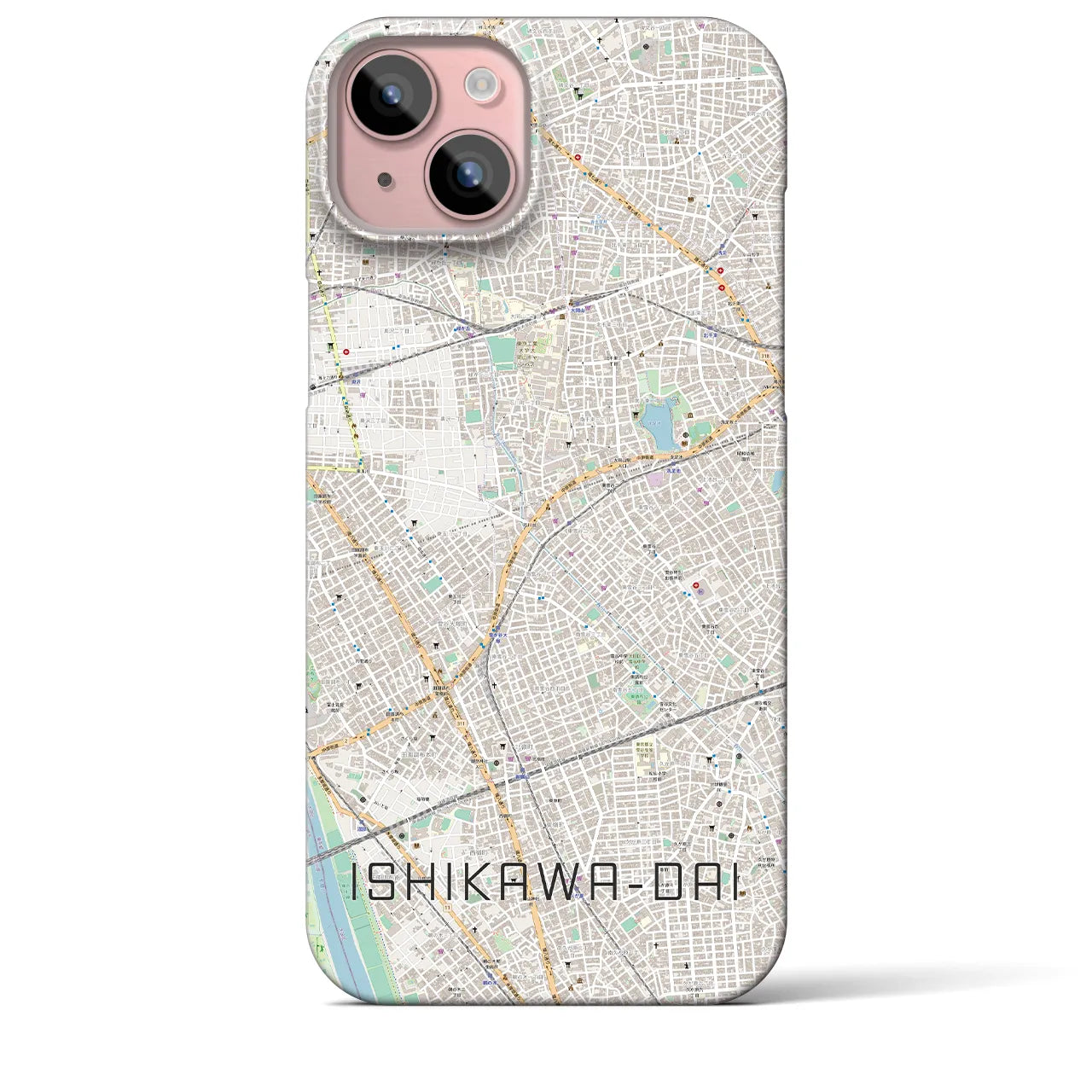 【石川台】地図柄iPhoneケース（バックカバータイプ・ナチュラル）iPhone 15 Plus 用