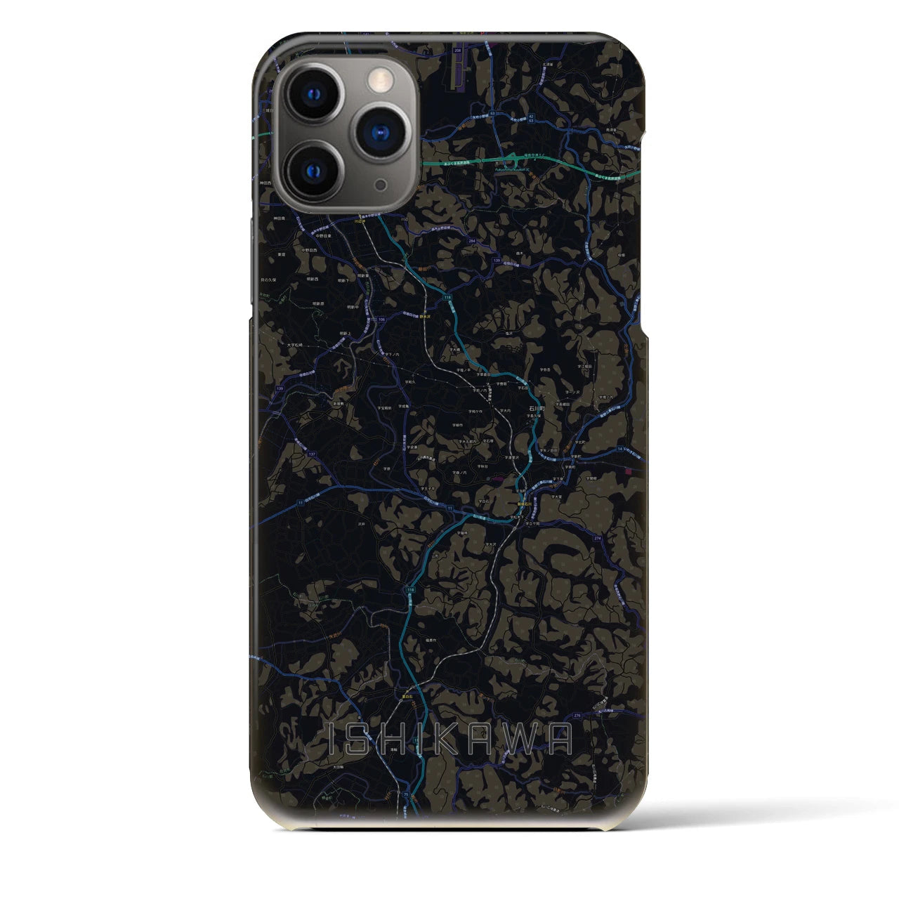 【石川】地図柄iPhoneケース（バックカバータイプ・ブラック）iPhone 11 Pro Max 用