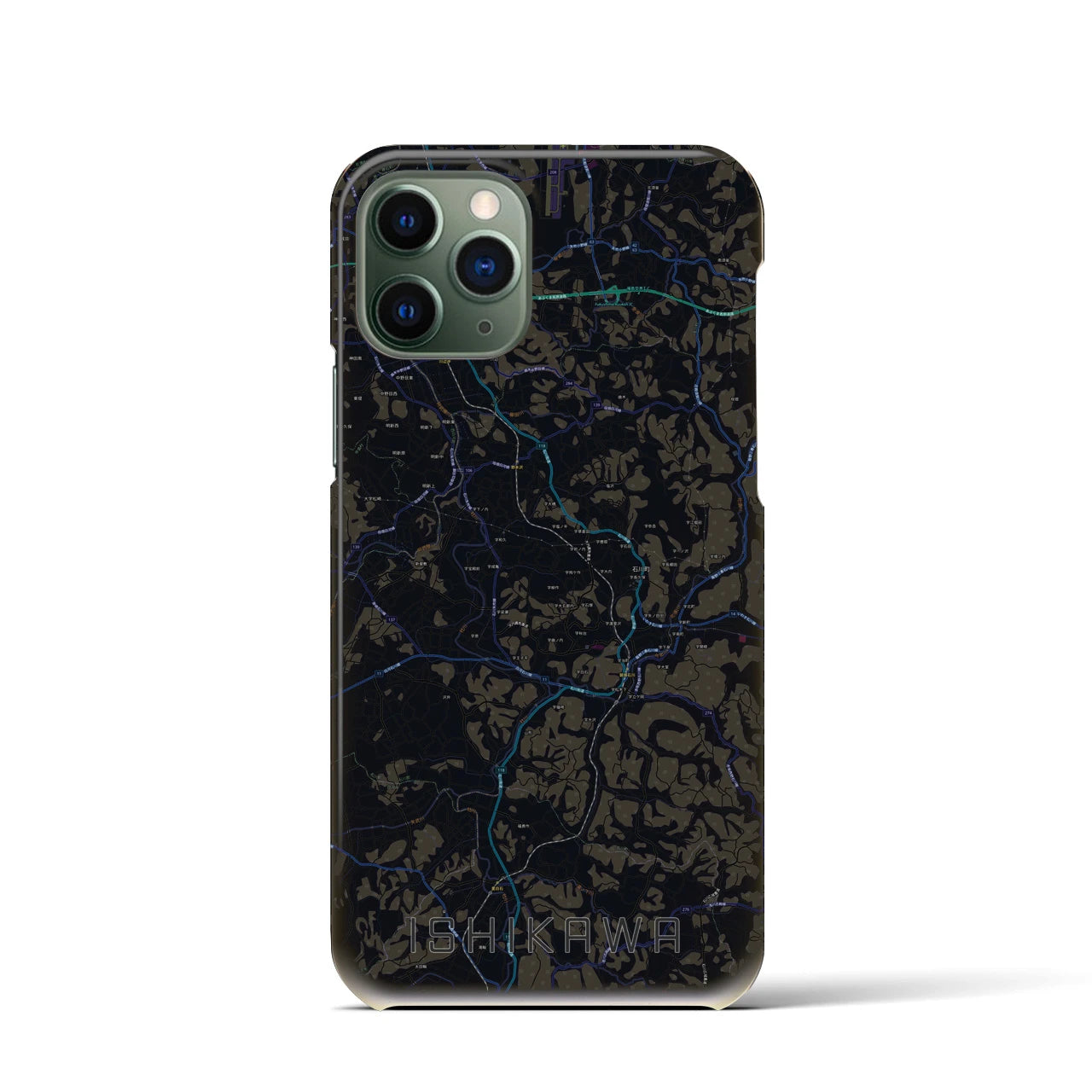 【石川】地図柄iPhoneケース（バックカバータイプ・ブラック）iPhone 11 Pro 用