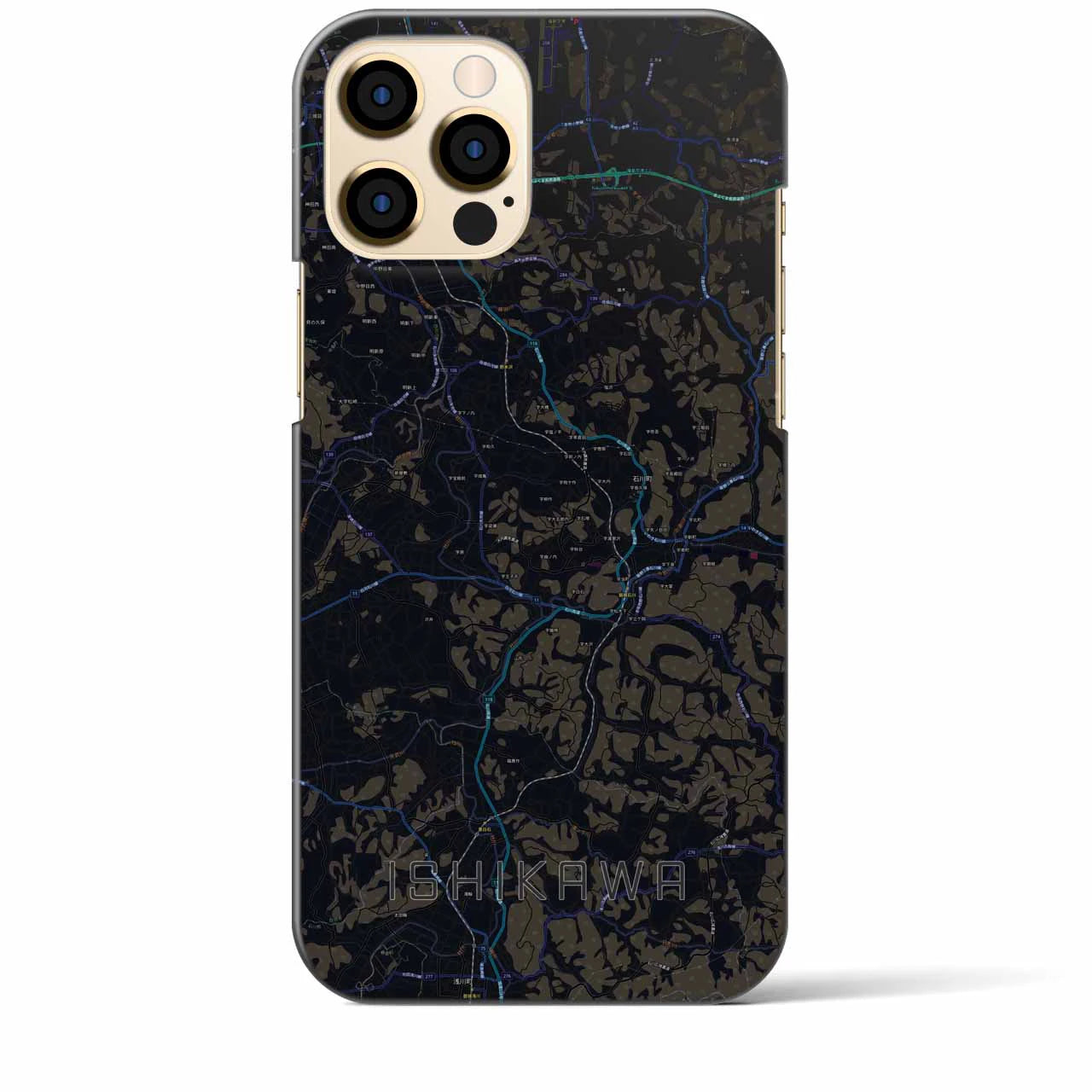 【石川】地図柄iPhoneケース（バックカバータイプ・ブラック）iPhone 12 Pro Max 用