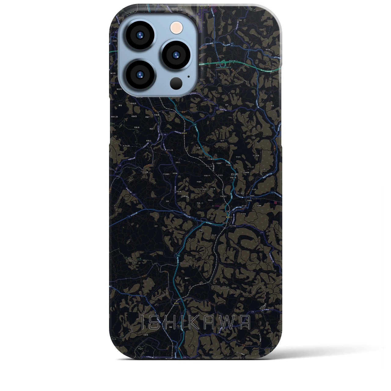 【石川】地図柄iPhoneケース（バックカバータイプ・ブラック）iPhone 13 Pro Max 用