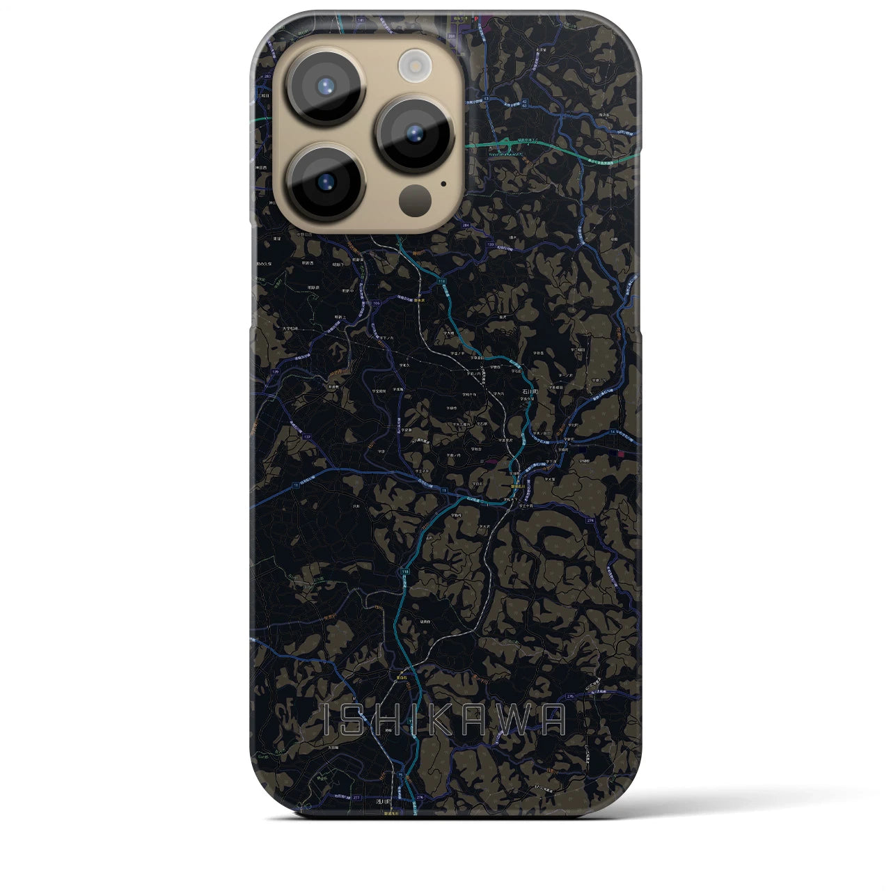 【石川】地図柄iPhoneケース（バックカバータイプ・ブラック）iPhone 14 Pro Max 用