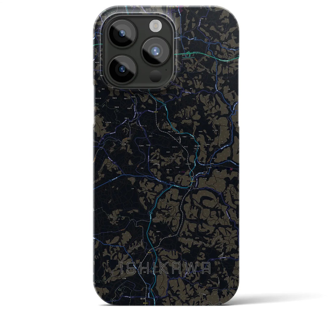 【石川】地図柄iPhoneケース（バックカバータイプ・ブラック）iPhone 15 Pro Max 用
