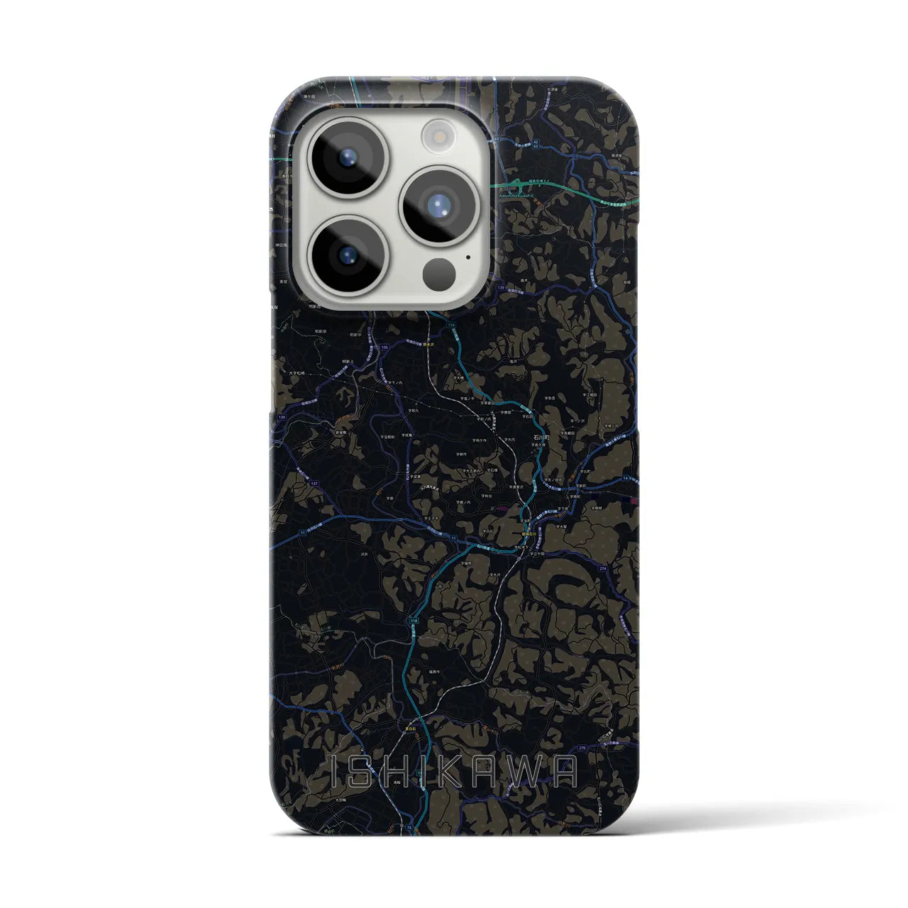 【石川】地図柄iPhoneケース（バックカバータイプ・ブラック）iPhone 15 Pro 用