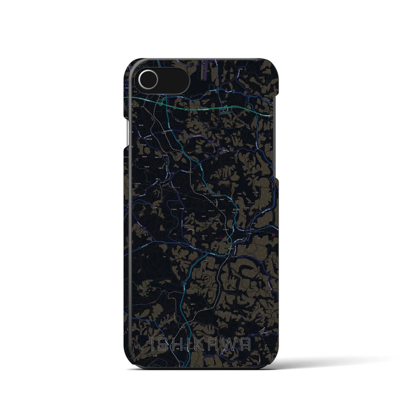 【石川】地図柄iPhoneケース（バックカバータイプ・ブラック）iPhone SE（第3 / 第2世代） / 8 / 7 / 6s / 6 用