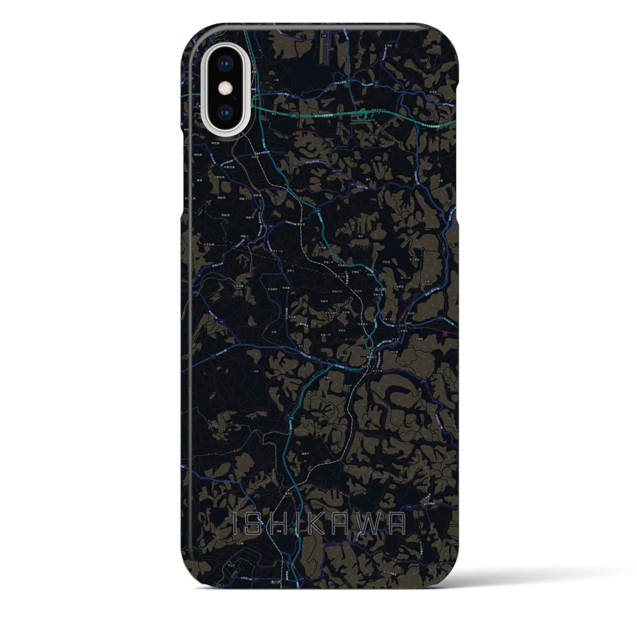 【石川】地図柄iPhoneケース（バックカバータイプ・ブラック）iPhone XS Max 用