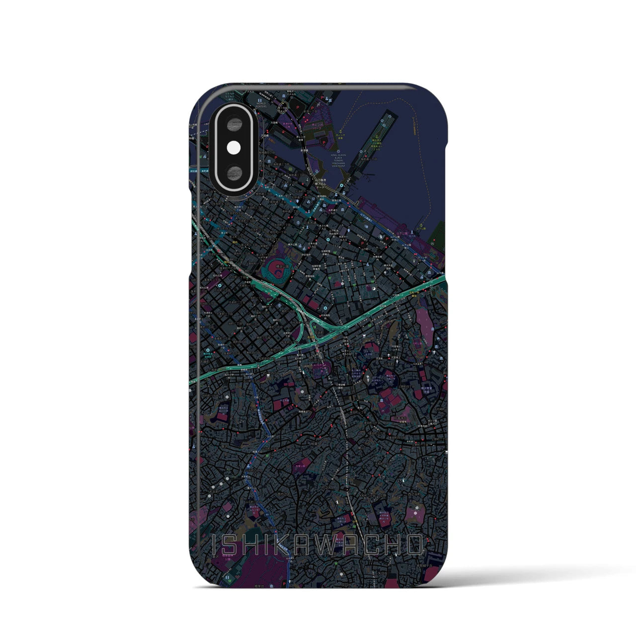 【石川町】地図柄iPhoneケース（バックカバータイプ・ブラック）iPhone XS / X 用