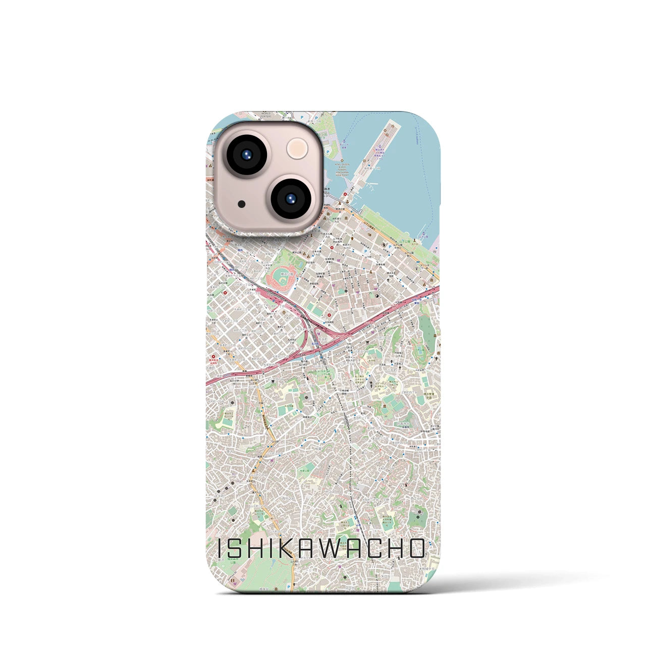【石川町】地図柄iPhoneケース（バックカバータイプ・ナチュラル）iPhone 13 mini 用