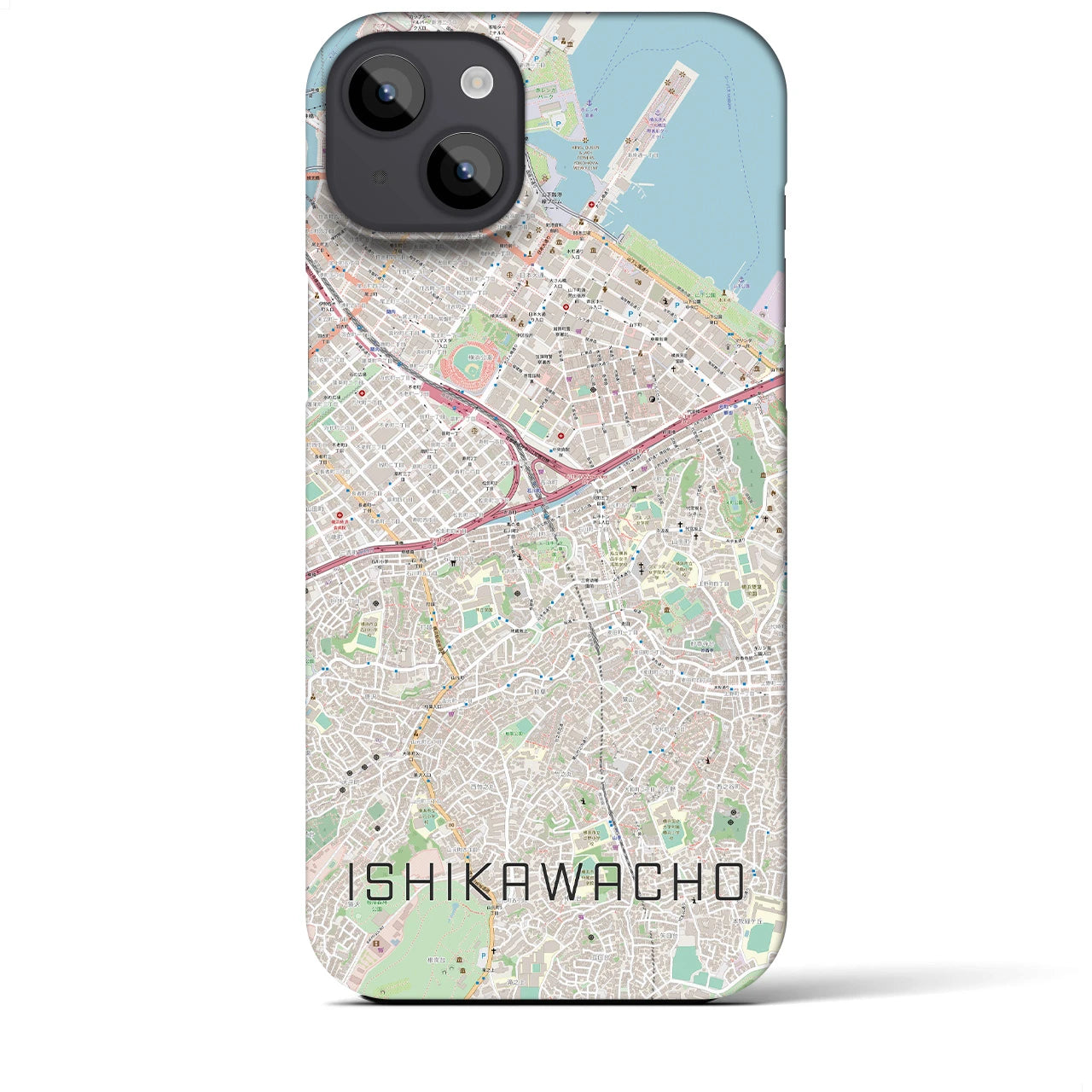 【石川町】地図柄iPhoneケース（バックカバータイプ・ナチュラル）iPhone 14 Plus 用