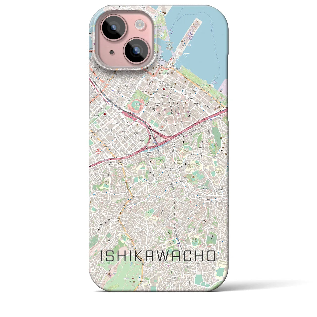 【石川町】地図柄iPhoneケース（バックカバータイプ・ナチュラル）iPhone 15 Plus 用
