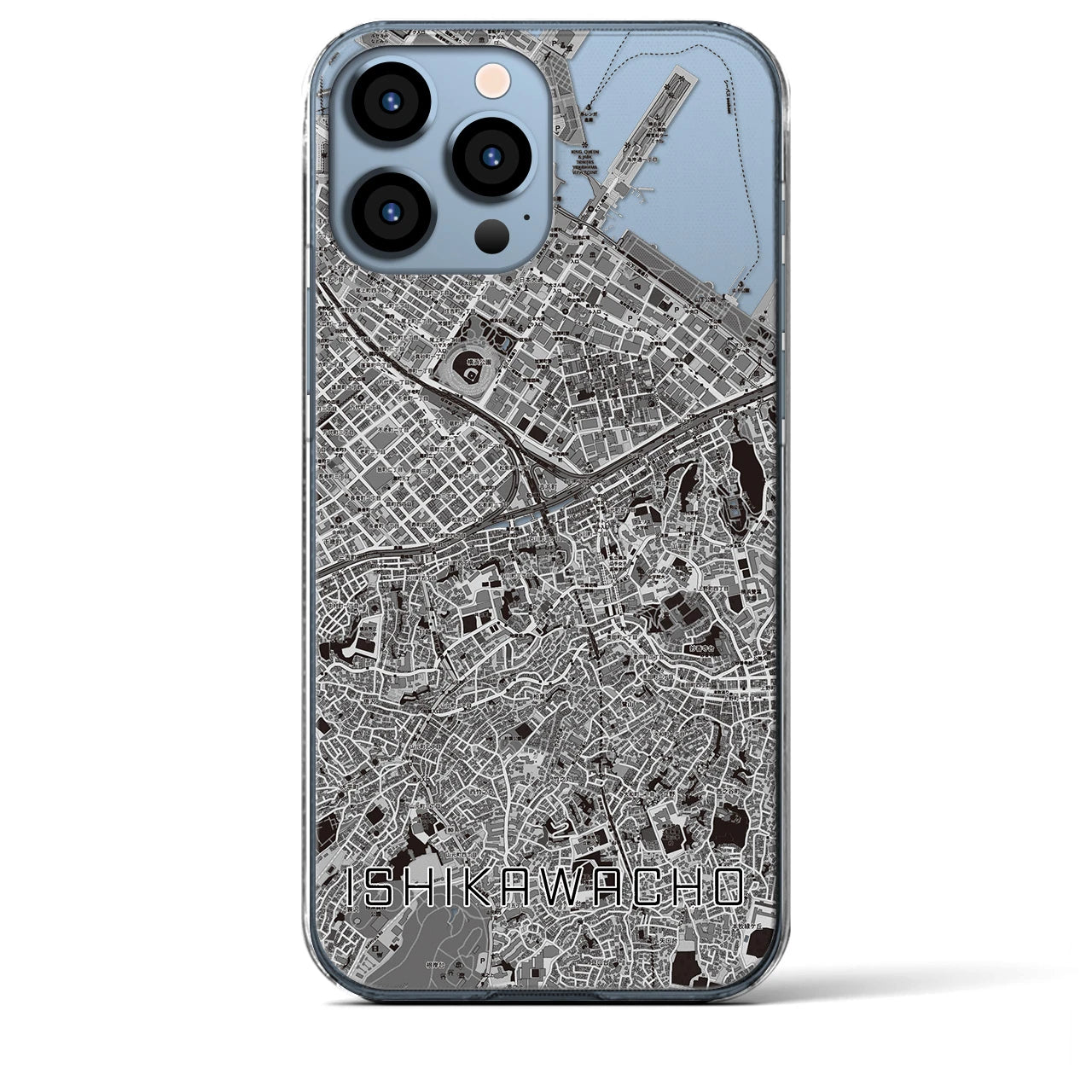 【石川町】地図柄iPhoneケース（クリアタイプ・モノトーン）iPhone 13 Pro Max 用