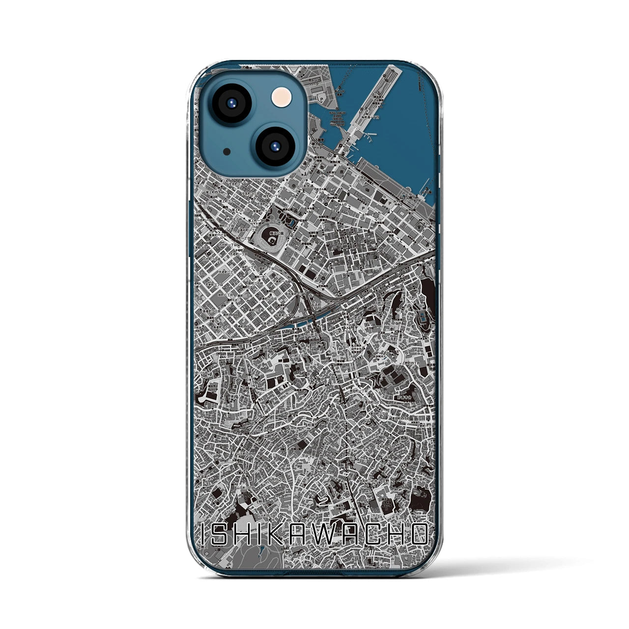 【石川町】地図柄iPhoneケース（クリアタイプ・モノトーン）iPhone 13 用