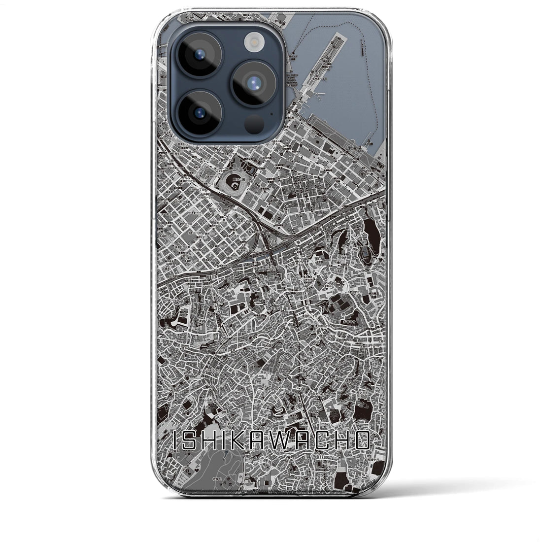 【石川町】地図柄iPhoneケース（クリアタイプ・モノトーン）iPhone 15 Pro Max 用