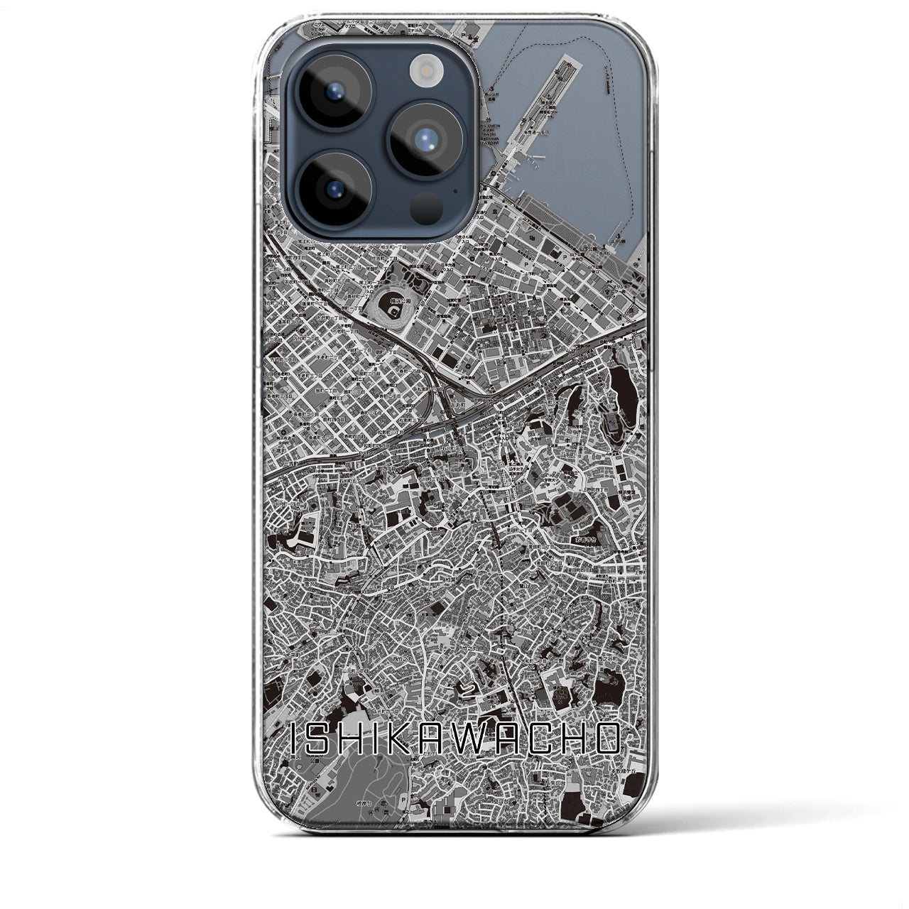 【石川町】地図柄iPhoneケース（クリアタイプ・モノトーン）iPhone 15 Pro Max 用
