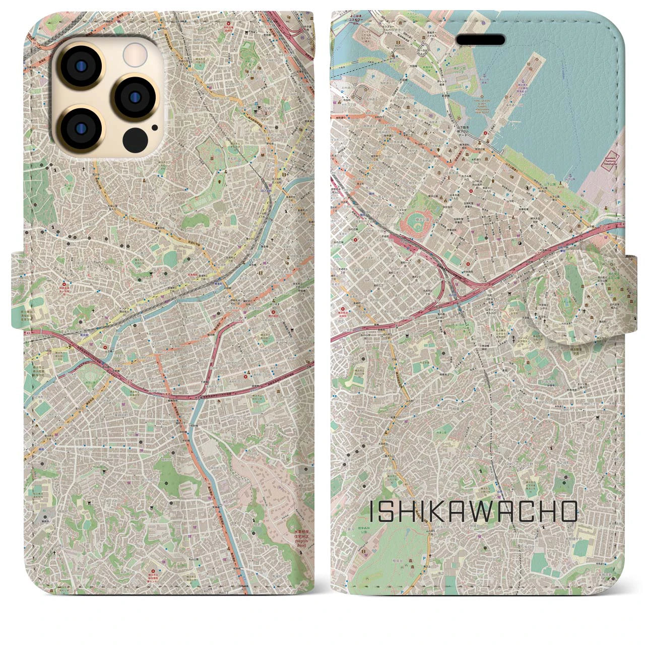 【石川町】地図柄iPhoneケース（手帳両面タイプ・ナチュラル）iPhone 12 Pro Max 用