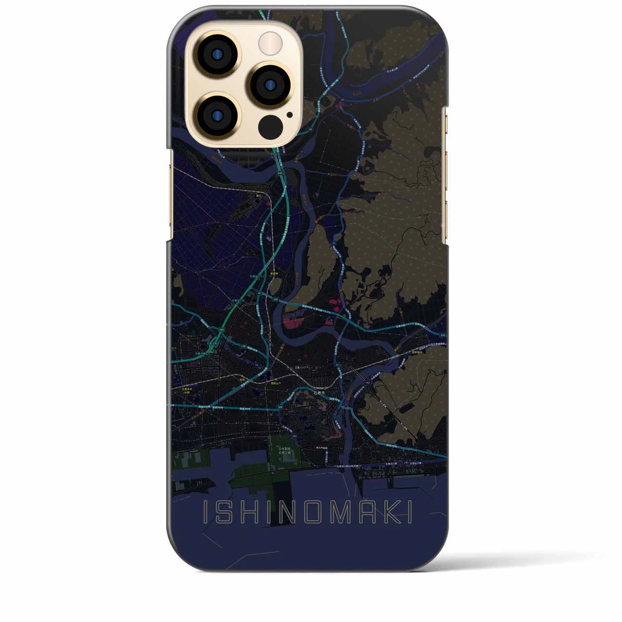 【石巻】地図柄iPhoneケース（バックカバータイプ・ブラック）iPhone 12 Pro Max 用