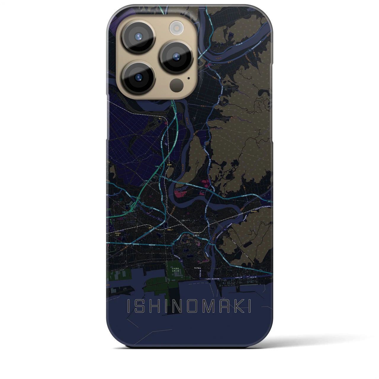 【石巻】地図柄iPhoneケース（バックカバータイプ・ブラック）iPhone 14 Pro Max 用