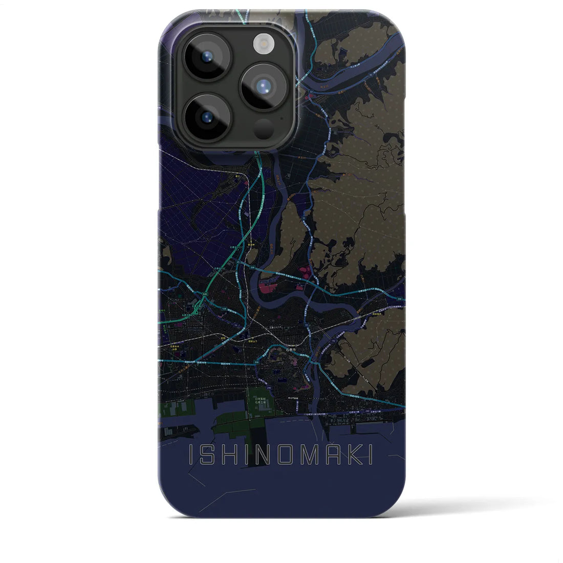 【石巻】地図柄iPhoneケース（バックカバータイプ・ブラック）iPhone 15 Pro Max 用