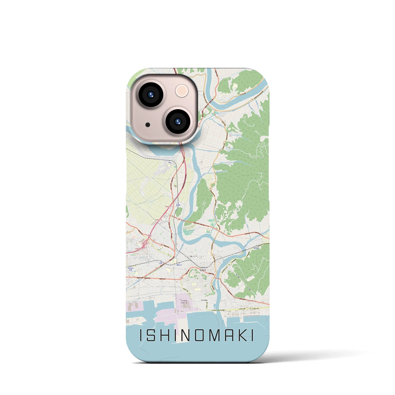 【石巻】地図柄iPhoneケース（バックカバータイプ・ナチュラル）iPhone 13 mini 用