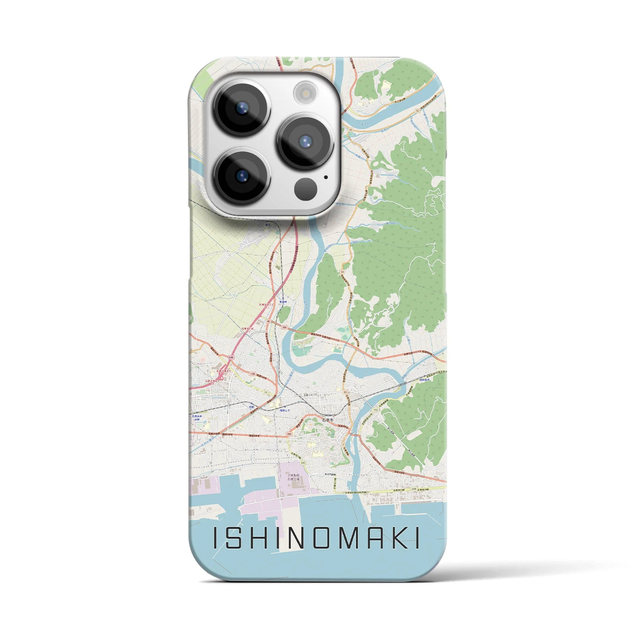 【石巻】地図柄iPhoneケース（バックカバータイプ・ナチュラル）iPhone 14 Pro 用